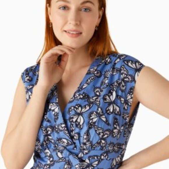 Kate Spade Poplin Bow Butterfly Print Midi Dress Size 12 Blue Feminine Coquette - Picture 11 of 12